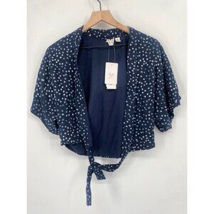 NWT ROXY POLKA DOT OPEN FRONT TIE SHORT SLEEVE TOP SIZE MEDIUM